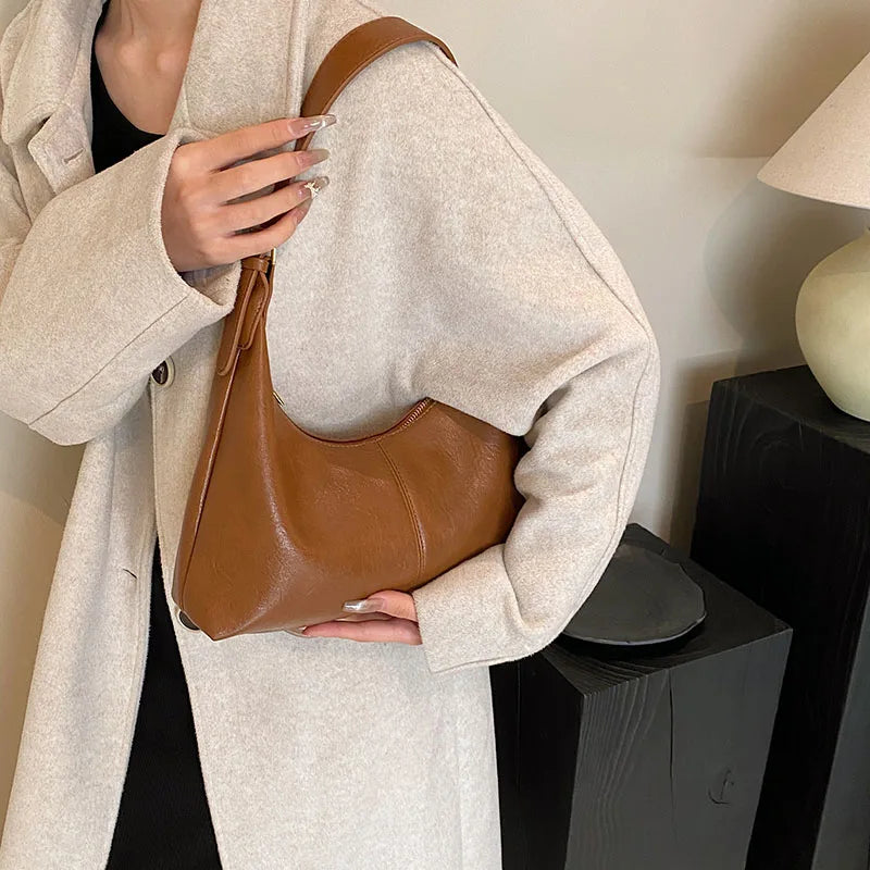 Weiyinxing Small Underarm Bag Leather Shoulder Bags for Women 2024 Solid Color Fashion Crossbody Bag Female Handbags and Purses
