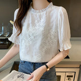 Weiyinxing Women Blouse Short Sleeve Embroidery Lace Chiffon Blouse Shirt Blouse Women Blusas Mujer De Moda 2023 Blouses Femme E950