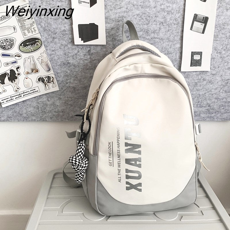 Weiyinxing Quality Waterproof Nylon Patchwork Backpack Women Letter Printing School Bag Boy Shoulder Bag for Teenage Girls Student Bag