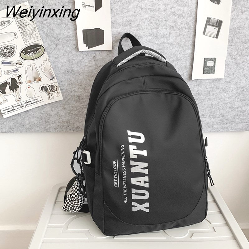 Weiyinxing Quality Waterproof Nylon Patchwork Backpack Women Letter Printing School Bag Boy Shoulder Bag for Teenage Girls Student Bag