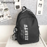Weiyinxing Quality Waterproof Nylon Patchwork Backpack Women Letter Printing School Bag Boy Shoulder Bag for Teenage Girls Student Bag