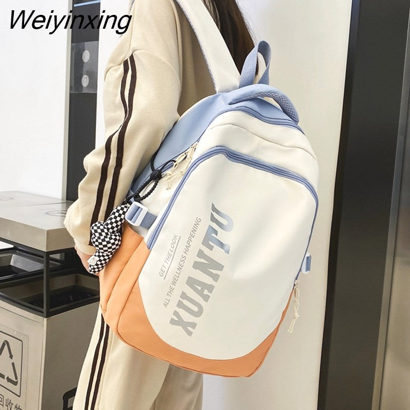 Weiyinxing Quality Waterproof Nylon Patchwork Backpack Women Letter Printing School Bag Boy Shoulder Bag for Teenage Girls Student Bag
