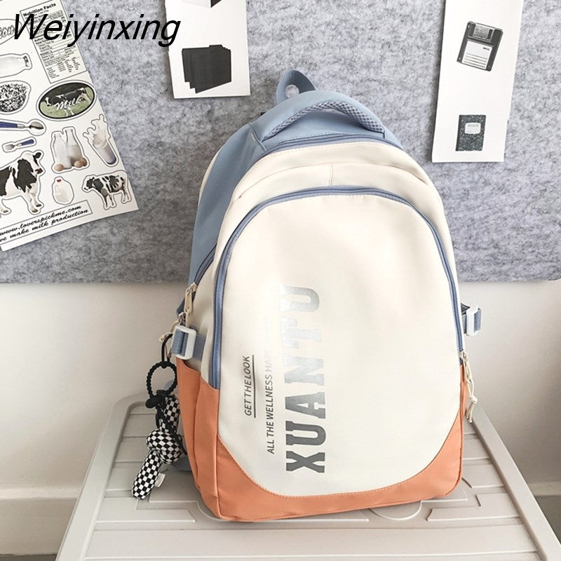Weiyinxing Quality Waterproof Nylon Patchwork Backpack Women Letter Printing School Bag Boy Shoulder Bag for Teenage Girls Student Bag