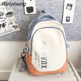 Weiyinxing Quality Waterproof Nylon Patchwork Backpack Women Letter Printing School Bag Boy Shoulder Bag for Teenage Girls Student Bag