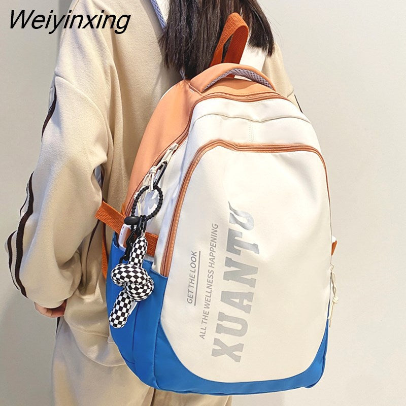 Weiyinxing Quality Waterproof Nylon Patchwork Backpack Women Letter Printing School Bag Boy Shoulder Bag for Teenage Girls Student Bag
