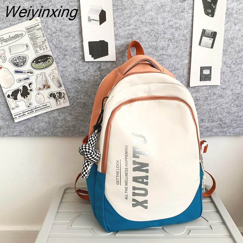 Weiyinxing Quality Waterproof Nylon Patchwork Backpack Women Letter Printing School Bag Boy Shoulder Bag for Teenage Girls Student Bag