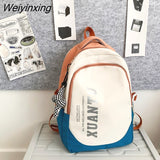 Weiyinxing Quality Waterproof Nylon Patchwork Backpack Women Letter Printing School Bag Boy Shoulder Bag for Teenage Girls Student Bag