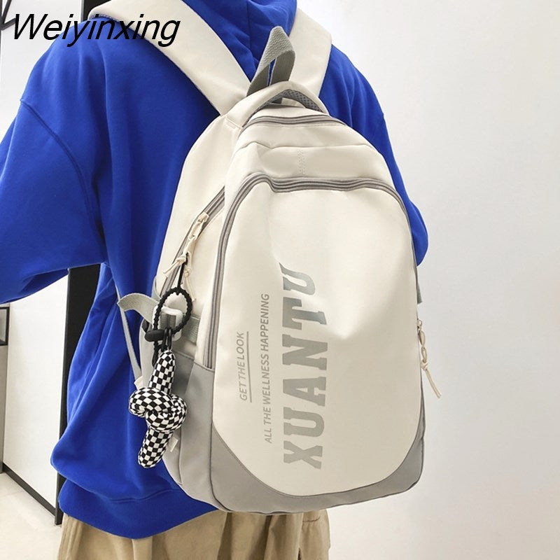 Weiyinxing Quality Waterproof Nylon Patchwork Backpack Women Letter Printing School Bag Boy Shoulder Bag for Teenage Girls Student Bag
