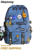 Weiyinxing Women Men Graffiti Pattern Trendy Backpack Lady Travel Badge Backpack Harajuku Bag Female Male College Girl Boy Student Bag