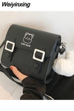 Weiyinxing Kawaii Cat Shoulder Bag for Women Embroidery Cartoon Solid Color Leather Crossbody Bag Female Summer Mobile Phone Package