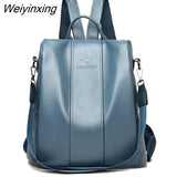 Weiyinxing leather backpack women vintage shoulder bag ladies high capacity travel backpack school bags girls mochila feminina