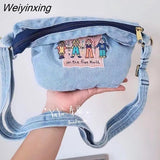 Weiyinxing Japanese Cartoon Kawaii Cute Little Man Denim Bag High Capacity Messenger Bag Women's Bag Handbag Storage Bag Satchels