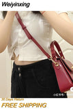 Weiyinxing Burgundy Women Shoulder Bags Pu Leather Ladies Square Crossbody Bag Luxury Female Flap Buckle Design Tote Purse Handbags