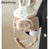 Weiyinxing Japanese Bag Autumn and Winter Soft Plush Storage Bag Women Bag Messenger Bag Cute Bunny Ears Large Capacity Tote Bag