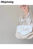 Weiyinxing Fashion Pearl Handle Bolso Mujer 2023 Elegant Embroidered Floral Beige Hasp Women Handbags Lovely Concise Bow Bag Female