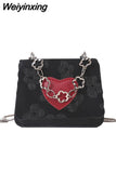 Weiyinxing Luxurious Contrast Heart Shoulder Bag Ladies 2023 Summer Fashion Sweet Cool Chain Crossbody Bag for Women Free Shipping