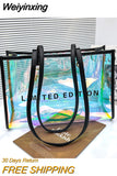 Weiyinxing Women Letters Large Capacity Totes Shoulder Bags Laser PVC Transparent Handbag Female Casual Clear Summer Holiday Beach Bag