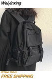 Weiyinxing Preppy Students Backpack Large Capacity Button Travel Bag Solid Simple Harajuku Chic Fashion Retro Unisex High Street