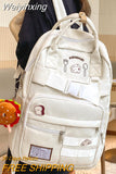 Weiyinxing Ladies Waterproof Laptop White Kawaii Badge College Book Bag Female Travel Student Girl Nylon School Backpack Women Cool