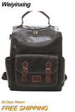 Weiyinxing Trendy Women's Backpack Vintage Pu Leather Daypack Brown Female Casual And Travel Bag Retro Student School Bags For Women