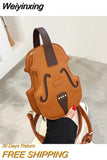 Weiyinxing Brown Violin Shape Shoulder Bag for Teenage Girls Fashion Backpack Travel School Bag Multiple Using Women Pouch Pu Leather