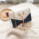Weiyinxing Women's Crossbody Small Square Bag Fashion Antlers Decoration Shoulder Bag Ladies Phone PU Leather Women Small Messenger Bag
