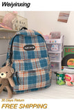Weiyinxing Plaid Woollen Cloth Women's Backpack Student Book Backpacks for Teenage Girls School Bags Large CapacityTravel Rucksack