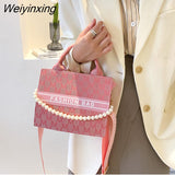 Weiyinxing Women's Square Pearl Chain Bag Large-capacity Tote Bag New Western Style Letter Printing  Shoulder Bag Trendy Messenger Bag