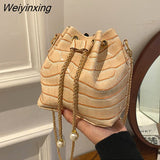 Weiyinxing Lacquer Simple Portable Bucket Bag 2023 Fashion Trend Personality Drawstring One-shoulder Messenger Women's Bag