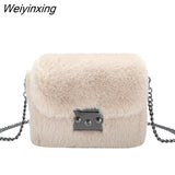 Weiyinxing YIDE Faux Rabbit Fur Bag Women Chain Crossbody Bag Shoulder Handbag Purse Mini Brand Designer Handbags Fashion Winter New