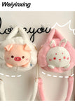 Weiyinxing Cartoon Shoulder Bag for Women Cute Pig Kawaii Bear Coin Purse Soft Plush Fluffy Doll Casual Youth Ladies Crossbody Bag Sac