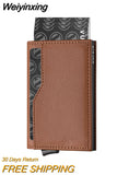 Weiyinxing Card Holder with Double ID Window Leather Passcase Wallet RFID Blocking Automatic Pop Up Card Wallet for Cards & Notes