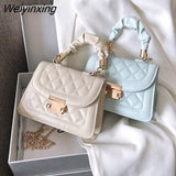 Weiyinxing Lattice Pattern Shoulder Bags Portable Women PU Leather Pleated Totes Retro Chain Small Crossbody Handbags