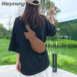 Weiyinxing Cute Pu Cat Dog Bag Women Bag Messenger Bag Wide Shoulder Straps Chest Bag Shoulder Bags Student Storage Bag Little Bag