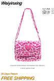 Weiyinxing Leopard Print Women Furry Shoulder Crossbody Bag Soft Plush Cool Girls Messenger Bags Fashion Design Ladies Purse Handbags