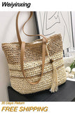 Weiyinxing Women's Bag Vintage Beach Bags Luxury Designer Straw Handbag Casual Handmade Woven Tote Large Capacity Shoulder Bag Shopper Sac 0409