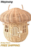 Weiyinxing Rattan Mushroom Basket Bag Designer Wicker Woven Women Handbags Lovely Summer Beach Straw Bag Bali Holiday Box Purses