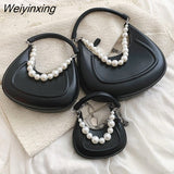 Weiyinxing Brand Tote Bag For Women 2023 Fashion Handbag And Purse Luxury Pearl Necklace Lady Crossbody Bag Simple Women's Shoulder Bag