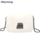 Weiyinxing YIDE Faux Rabbit Fur Bag Women Chain Crossbody Bag Shoulder Handbag Purse Mini Brand Designer Handbags Fashion Winter New