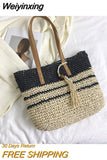 Weiyinxing Women's Bag Vintage Beach Bags Luxury Designer Straw Handbag Casual Handmade Woven Tote Large Capacity Shoulder Bag Shopper Sac 0409