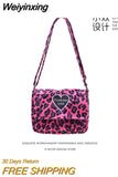 Weiyinxing Leopard Print Women Furry Shoulder Crossbody Bag Soft Plush Cool Girls Messenger Bags Fashion Design Ladies Purse Handbags