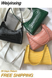 Weiyinxing Women HandBag Fashion PU Leather Western Style Alligator Pattern Lady' Armpit Bag Popular Trendy Retro Shoulder Bag Solid Color