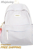 Weiyinxing Cute Plaid Book Fashion Female Travel College Backpack Girl Kawaii Nylon Lattice Leisure Backpack Women Laptop Student Bags
