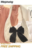 Weiyinxing Bowknot Women Half Moon Shoulder Bag Sweet Design Female Girls Large Handbags Underarm Bag Fashion Ladies Casual Tote