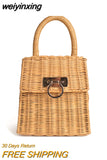 weiyinxing Rattan Box Women Handbags Designer Wicker Woven Lady Handbags Handmade Summer Beach Straw Bag Bali Small Tote Purse 2023
