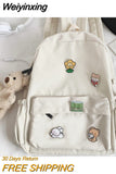 Weiyinxing Women Nylon Cute Backpack Bear Female Student College School Bag Badge Girl Doll Backpack Kawaii Book Ladies Fashion Bags Trendy