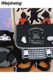 Weiyinxing Japanese Style JK Uniform Backpacks Kawaii Bear Embroidery Women Shoulder Bag 4 Colors Zipper Bag Female with Cartoon Badge