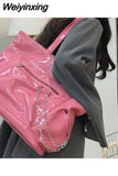 Weiyinxing Pink Womens Tote Bag Luxury Designer Large Capacity Pu Leather Shoulder Bag Korean Style Fashion All-match Female Handbag