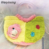 Weiyinxing Autumn and Winter Japanese Harajuku Style Plush Melon Messenger Bag Shoulder Bags High Capacity Storage Bag Women Bag