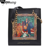Weiyinxing Black Women's Bags Big capacity Printing Tote Bag Lady Handbags Women's Shoulder Bag Chains Bag 2023 Luxury Bag Designer